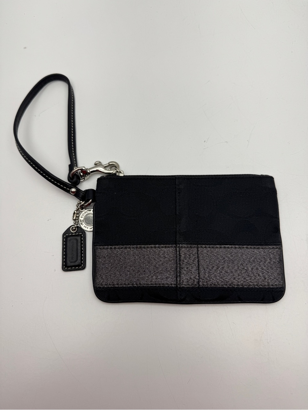 Coach Black Wristlet with Metallic Gray Band